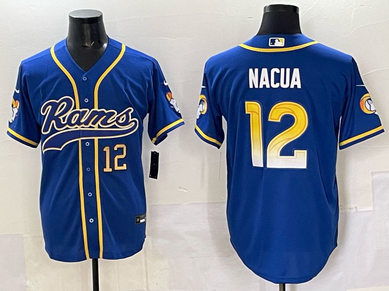 Men 2025 Los Angeles Rams #12 Nacua Blue Second generation joint name Nike Limited NFL Jersey style 05